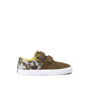 Kids Supra Low Top Shoes STACKS II VULC VELCRO Olive/camo White | AU-94144